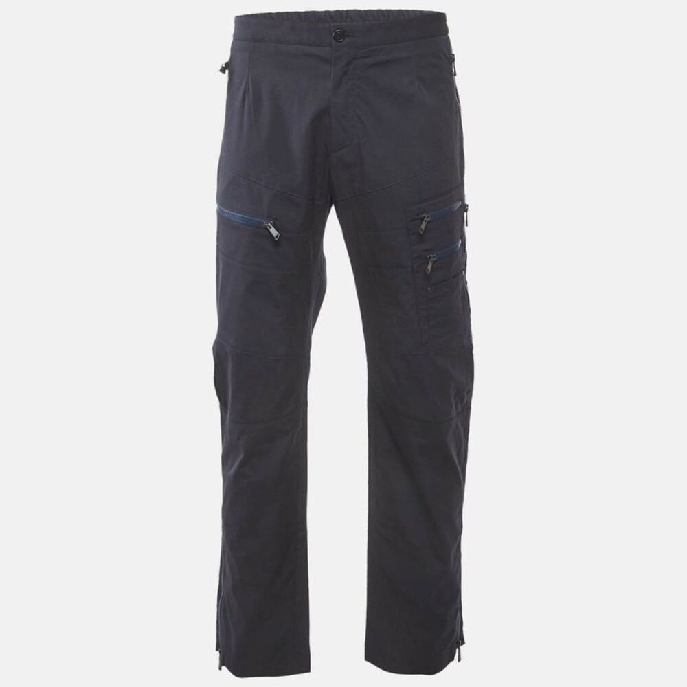 Versace Blue Cotton Zip Detail Pants Xxxl